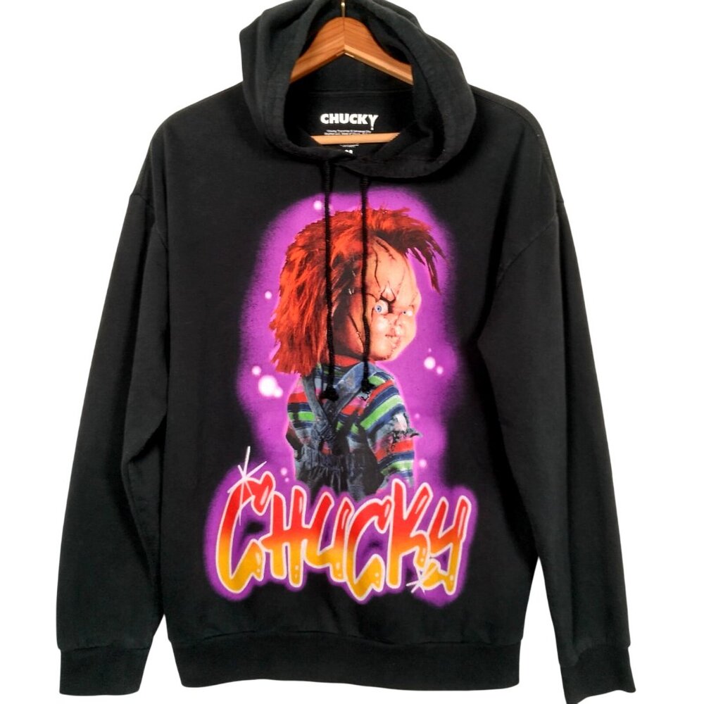 Chucky Doll Hoodie Hooded Sweatshirt Men Medium Black Pullover Horror Movie - Picture 1 of 10